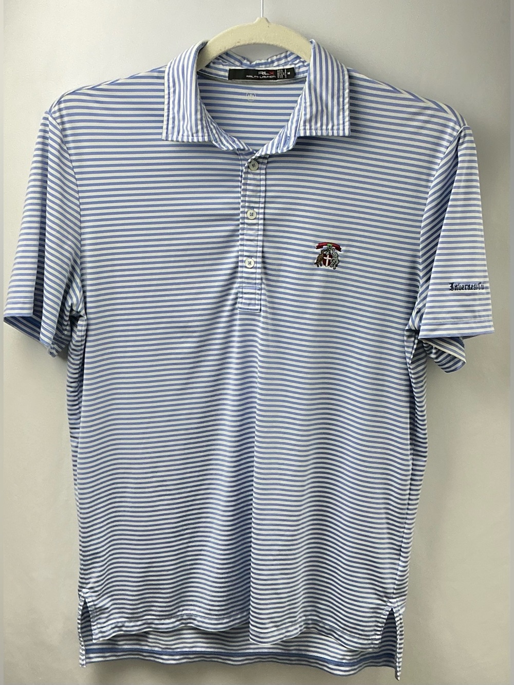 RLX Ralph Lauren Inverness Club Golf Polo Medium Blue White Striped